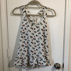 Owl Print Ruffle Hem Tank Top